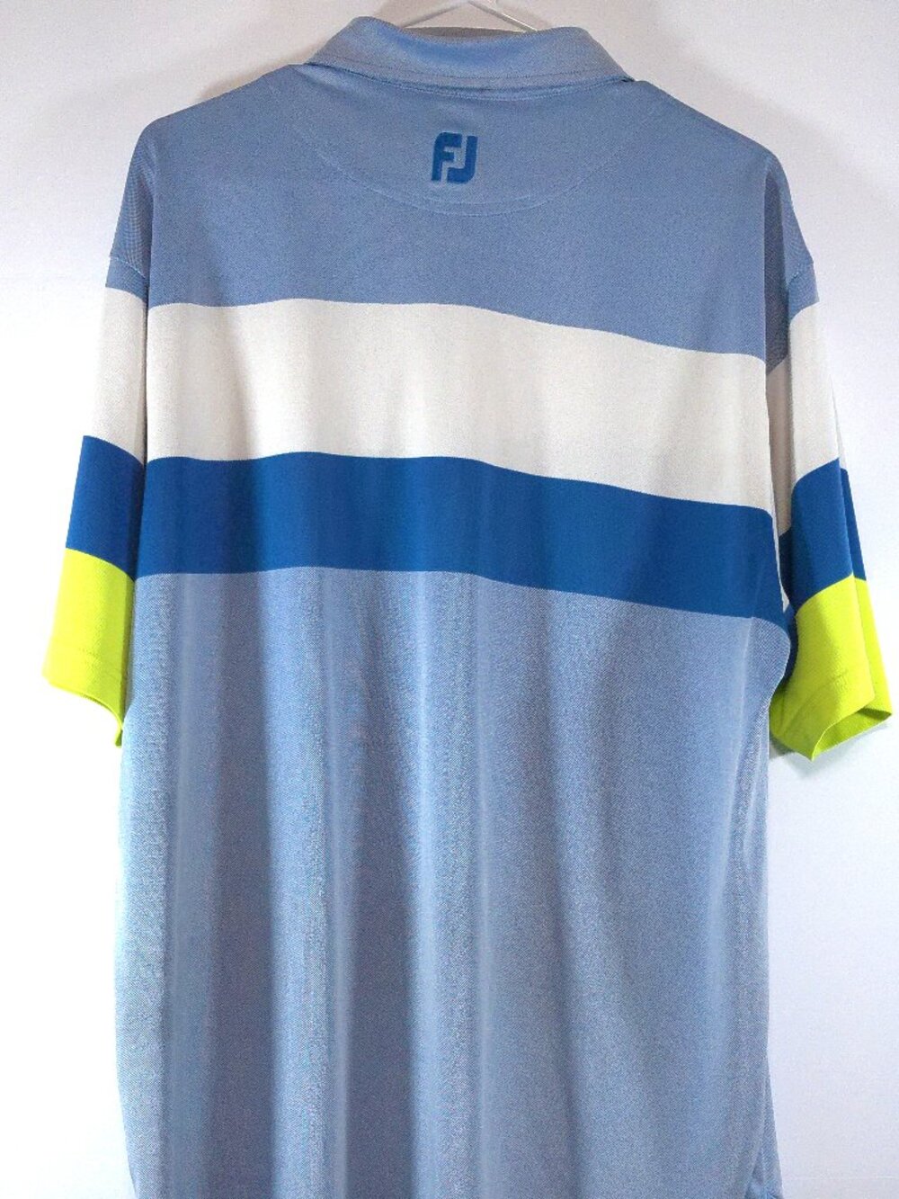 FootJoy FJ Men’s Golf Polo Shirt Large Blue White Stripe Short Sleeve Perform - Picture 3 of 3